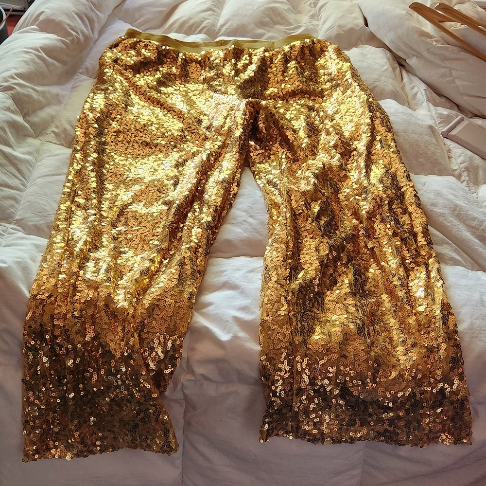 Plus size gold sequined pants